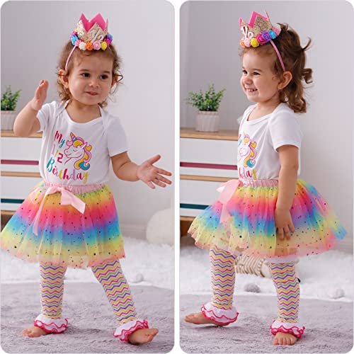 Muzghata Princess Half Birthday Outfit Baby Girl, Premium 1/2 Birthday Outfit Girl, Cute Birthday Onesie & Rainbow Tutus & Birthday Crown & Leg Warmers (Short Sleeve, 4Pcs), 9-12 Months #TOP2
