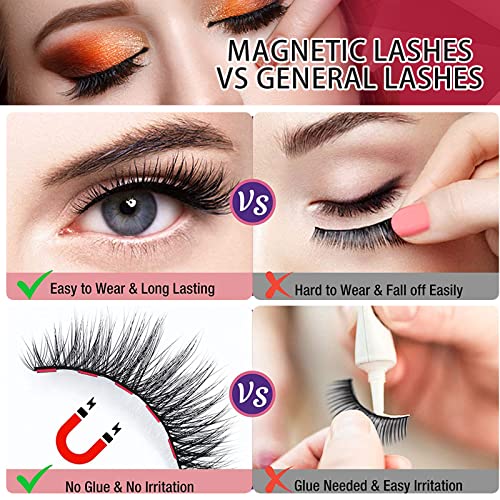 Image of Batfield 3 Pairs of False Eyelashes Magnetic with Eyeliner and Tweezer, 3D Natural Mixed Style Magnetic Lashes, Reusable Magnetic Eyelashes for women(Style 1)