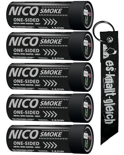 Rauchkörper Smoke Grenades 80 Sekunden im 5er Pack in Rot Blau Gelb Grün Orange Lila Grau Weiß von NICO Europe mit Anhänger (Grau)
