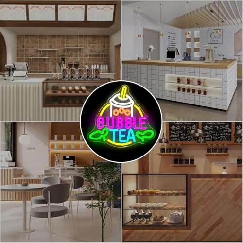 Image of Bubble Tea Neon Sign Boba Neon Light Sign Dimmable Milk Tea LED Signs for Room Beverage Coffee Shop Bubble Boba Tea Party Wall Decor Light Up Sign Gifts