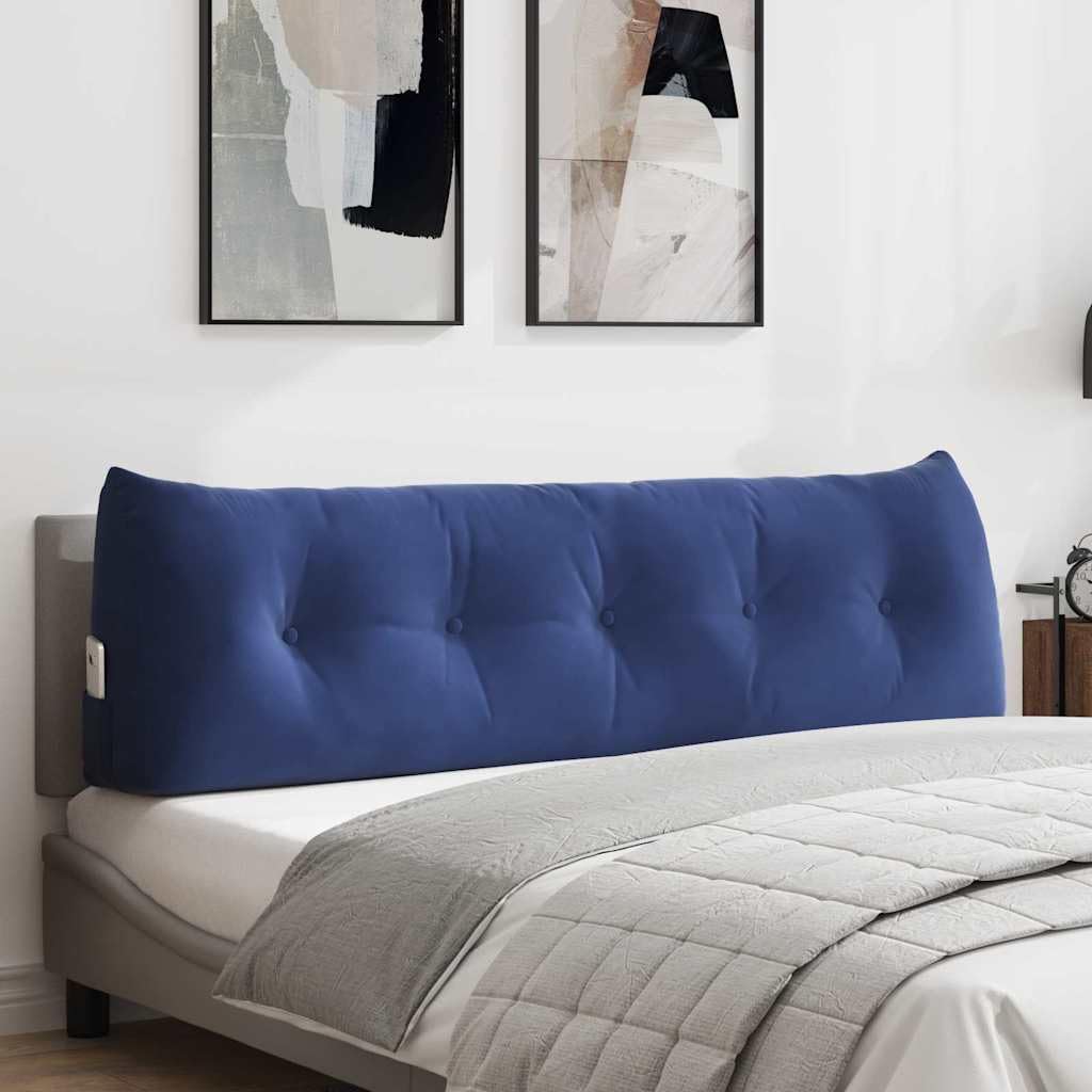 Rückenkissen Polizeiblau 160 x 24 x 50 cm Samt Lesekissen Keilkissen für Bett und Sofa, Ergonomische Rückenlehne mit Seitentasche und Abnehmbarem Bezug für Schlafzimmer und Büro