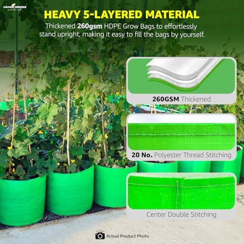 Image of Anandi Green's Premium HDPE Uv Protected 260 GSM Round Green Colour Plant Grow Bag Suitable for Terrace and Vegetable Gardening Size 24x18 Inch Pack of 2