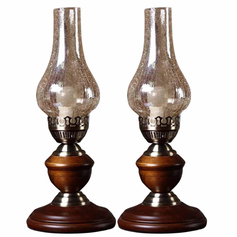 TRIVIDHA Retro Kerosene Lamp Glass Antique Wood Table Lamp Electric Oil Lamp Nostalgic Table Lamp Bedroom Desk Lights Night Lighting For Kitchen Living Room Restaurant Cafe
