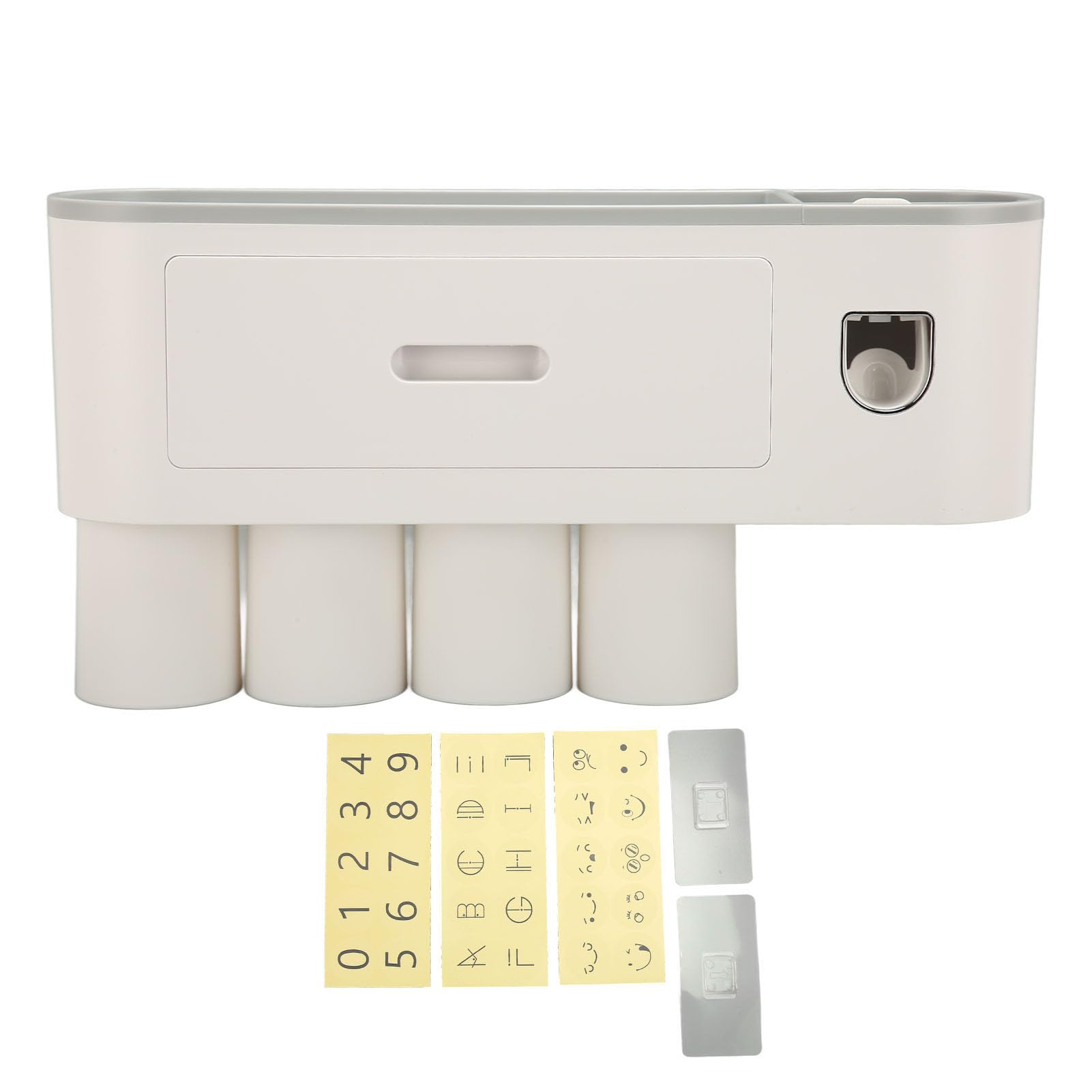 EMUKOEP Soporte Preciso para Cepillos de Dientes, Organizador de Montaje en Pared con Dispensador, Estante de Fácil Instalación para el Hogar, Baño, Material Plástico Que Ahorra Espacio (4 Tazas)
