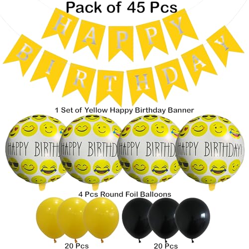 Image of Rozi Decoration Smiley Theme Birthday Decoration Set of 45 Pcs - Yellow Emoji Kit for Girls