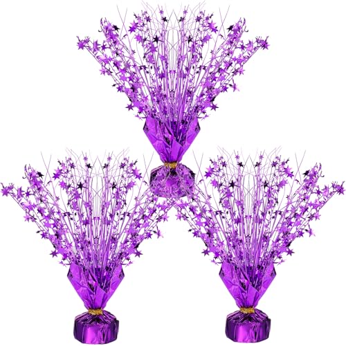 Image of Crowye 3 Pieces Metallic Foil Spray Centerpiece Birthday Table Decoration Star Burst Centerpieces Graduation Table Decor for Birthday 2026 Party Holiday(Purple)