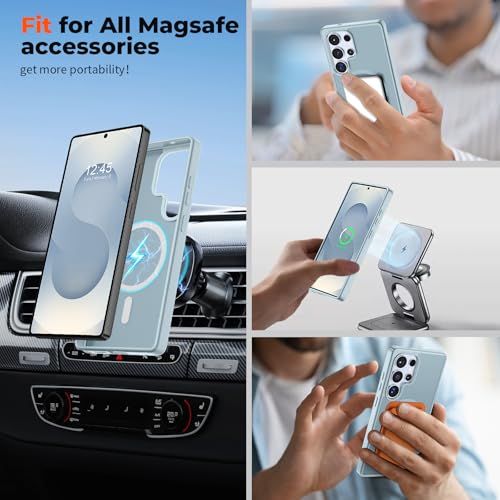 Image of SUPFINE Magnetic for Samsung Galaxy S25 Ultra Case with Screen Protector, (Built-in Magnets) (Military Grade Drop Protection) Slim Translucent Shockproof Phone Case,Sliver Blue