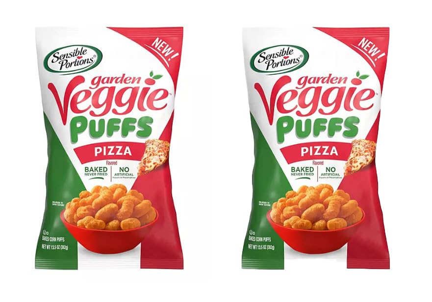 Sensible PortionsGarden Veggie Pizza Snack 13.5 Oz (Pack of 2) - Gluten Free Baked Corn Puffs - Limited Edition