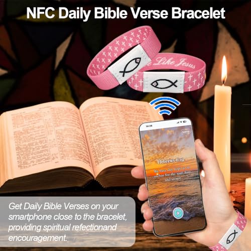 6Pack Daily Bible Verse Bracelets, Bible Verse Bracelet with NFC, Wearable Christian Bibles Bracelet, Inspirational Bibles Religious Jewelry Gifts for Teens Men Women2