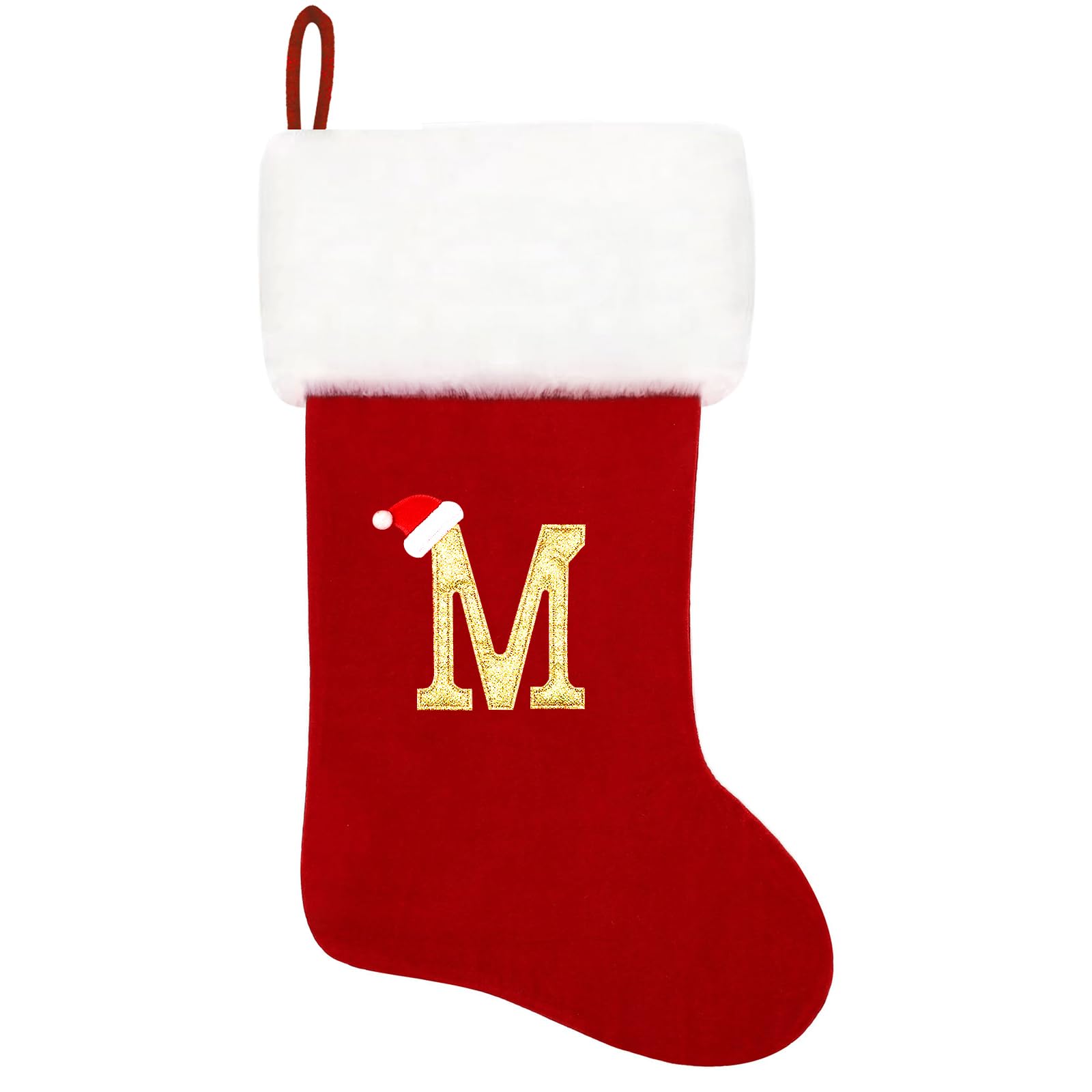 20 Inches Monogram Christmas Stockings Red Velvet with White Super Soft Plush Cuff Embroidered Xmas Stockings Classic Personalized Stocking Decorations for Family Holiday Season Decor(Letter M)