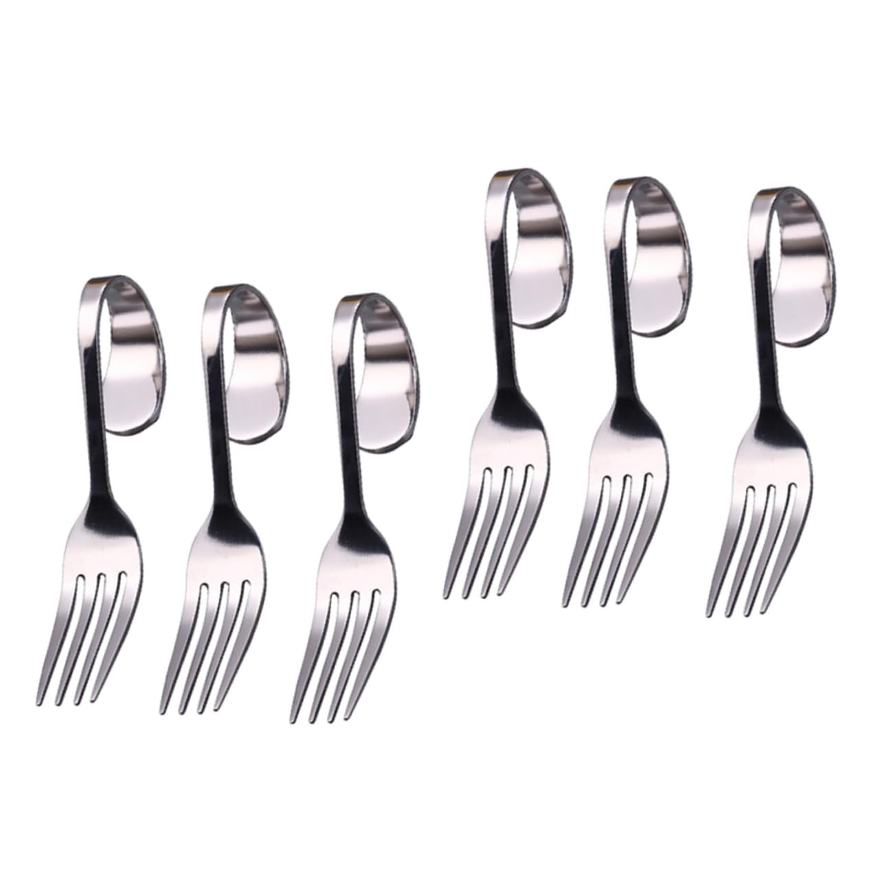 Cabilock 6pcs Curved Handle Stainless Steel Forks for Salad Cake and Dessert Easy to Clean for Home Restaurant and Milk Tea Shop Use