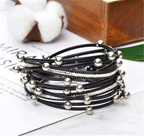 RONODA Leather Wrap Bracelet for Women Handmade Clasp Bangle Bracelet Crystal Wristbands Jewelry Gift