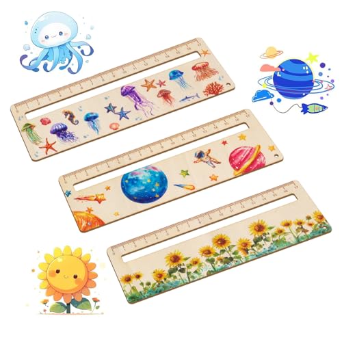 3 Stück Kinder 1 Klasse Lesezeichen Holz Lineal Personalisiertes Lesehilfe mit Lineal aus Holz Kinder Lesehilfe, Holz Lesezeichen Kinder, Geschenk zur Einschulung, Um Ihnen Beim Lesen zu Helfen, 18cm