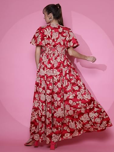 Image of Sheetal Associates Women's Casual Flared Sleeve Crepe Floral Print Fit and Flare Dress