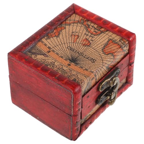 TOPPERFUN Caja de Madera con Tapa Abatible para Joyas y Documentos, Cofre Vintage Estilo Mapa, Decoración Retro para Almacenamiento en Hogar, Caja Decorativa Resistente y Elegante