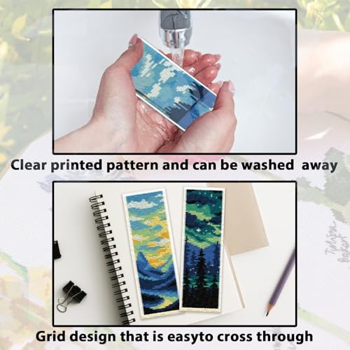 Image of ACRNIGHEET 6PCS Cross Stitch Bookmark Kit for Adult Beginners Landscape Cross Stitch Kits DIY Crossstitch Kits Adult Stamped Bookmark Embroidery Bookmarks Kit with Instructions 8''x2.4'' 11CT