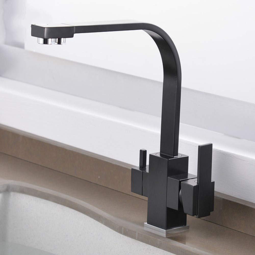 FCXWEVR Black Kitchen Faucet Single Hole Drinking Water Mixer Tap Hot & Cold Deck Mounted Heavy Duty Pure Water Sink Fixture Model 81058 Star of Light