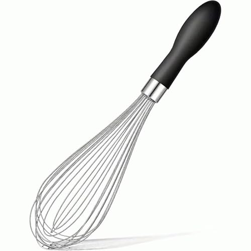 CHEFZOCO Batidor manual, Varillas de batir, Mezclador manual, Batidor de cocina, Batidor de huevos, Apto para Mezclar, Revolver la Masa, Huevos, Longitud 25 cm, Varillas de Acero inoxidable, Negro