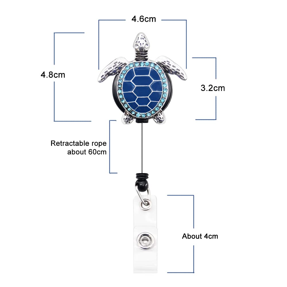 Enrouleur de badge rétractable en émail pour infirmière, motif tortue de mer, aigue-marine Enrouleur de badge rétractable en émail pour infirmière, motif tortue de mer, aigue-marine