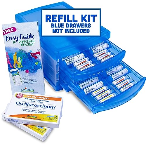 Image of Boiron HomeoFamily Refill Kit with The Essentials - 32 Assorted Homeopathic 6c and 30c Tubes, 12 Oscillococcinum Doses - This is a Homeo Family Refill Kit (Does Not Include Blue Storage Drawers)