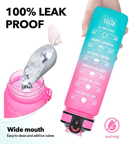 Image of 1 litre Motivational Fitness Sport Water Bottle with Straw & Time Maker, Leak-proof, BPA-free, Tritan, Toxin Free Plastic Drink Bottle Design for Girls, Boy, Cycling, School & Office