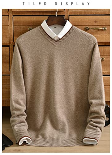 Alloaone Men V-Neck Winter Solid Cashmere Sweater Thickening Business Warm Pullover Base Sweater2