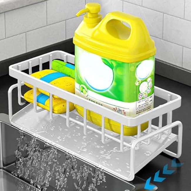 Sponge Holder for Kitchen Sink, Stainless Steel Sink Caddy with Dish Brush Holder Organizer,Kitchen Sink Organizer for Dish Brush,Sponge,Soap Dispenser