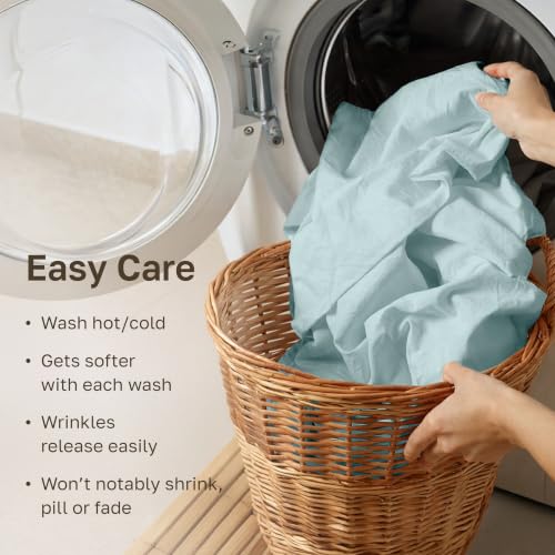 Image of 2-Pack Soft Natural 100% Cotton Sateen Queen Sheet Set Deep Pocket, Seafoam