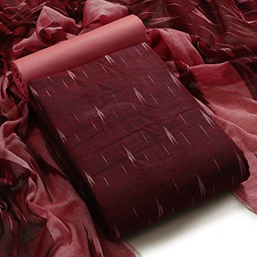 Sun Fashion And Lifestyle Cotton Ikkat Print Unstitched Dress Material, Kurta Set for Women with Dupatta (Ikkat 2, Free Size)