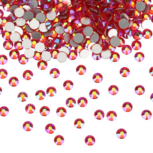 Image of Jollin Glue Fix Crystal Flatback Rhinestones Glass Diamantes Gems for Nail Art Crafts Decorations Clothes Shoes(ss5 2880pcs, Red AB)