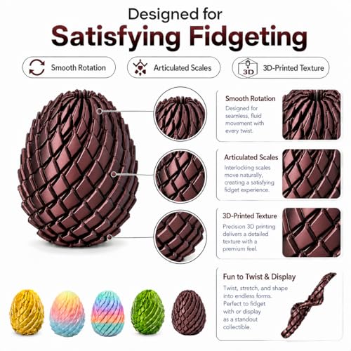 JimSeiSei 3D Printed Fidget Toy, Twisty Dragon Eggs, Spiral Slippery Egg Fidget Toy, Stress Relief Sensory Desk Toy for Adults and ADHD, Rotating Focus Anxiety Relief Pocket Toy (RedBlack) — view 2