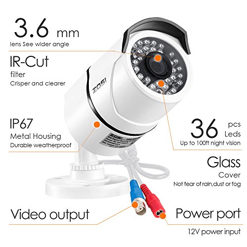 Image of ZOSI 8-Channel HD-TVI FULL 1080P Video Security System DVR and (4) 2.0MP Indoor /Outdoor Weatherproof Cameras with IR Night Vision LEDs- NO HDD, 100ft Night Vision, Customizable Motion Detection