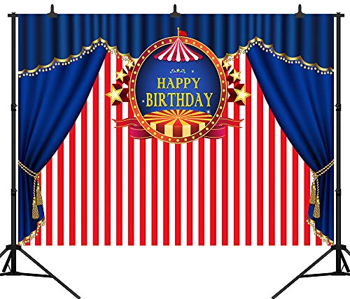 DePhoto 7X5FT Blue Curtain Circus Fun Fair Carnival Happy Birthday Seamless Vinyl Photography