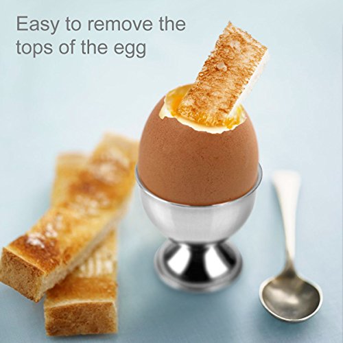 PROKITCHEN Stainless Steel Egg Cup Tray Set with 4-piece Egg Cup Holders and 4-piece Egg Spoons for Hard Soft Boiled Egg, Set of 8