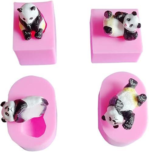 Welink 4 moldes de silicona de panda 3D para fondant mousse para cupcakes, herramienta de decoración de arcilla de caramelo de chocolate, molde de