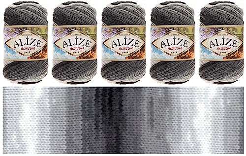 Alize Burcum Batik 5 x100g Turkish Premium Wool, 100% Acrylic Hand Knitting Yarn with Colour Gradient, Baby Wool, Accessory for Crochet, Knitting, Clothing (1900)