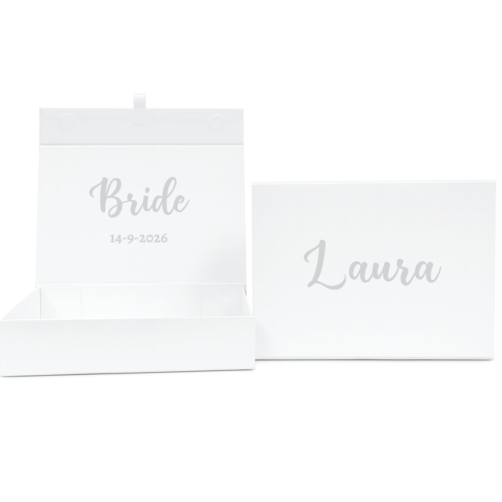 COOKIES AND KOALAS Personalised Wedding Gift Box – Bridesmaid, Maid of Honour, Groomsman, Best Man, Mother of the Bride, Flower Girl, Page Boy – Large 22×34×7 cm White–Gold or Silver Foil Text Printed