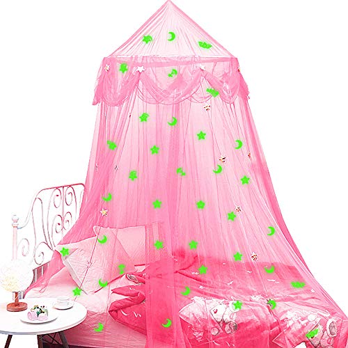 Mosquiteras para Cama para Niñas con Estrellas Luna Fluorescentes,Princesa Cúpula Dosel de Cama Regalo para Niños Dormitorio Decorativa