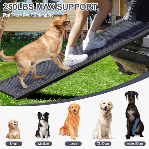 Dog Ramp for Car 63" Long & 17" Wide Portable Dog Ramps for Large Dogs with Non-Slip Rug Surface Dog Car Ramp for SUV Car & Truck, Folding Dog Ramp Up to 250LBS - Image 3
