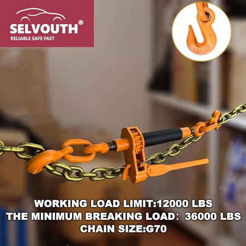 Image of Ratchet Binder Plus Ratchet Chain Binder - 2 Pack Load Binder, 3 /8 inch - 1 /2 inch Grade 70 Chain, 12000 LBS Working Load Limit, Heavy-Duty Ratchet Binder with Folding Handle, DOT & SAE Compliant