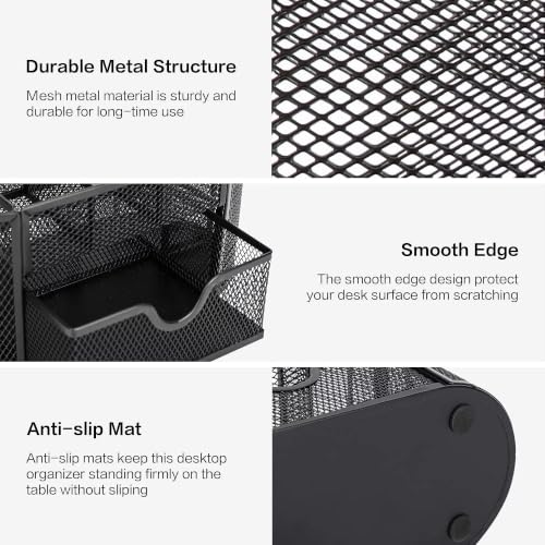 Image of Pratyush Metal Desk Organizer | 6-Compartment Storage Caddy Holder with Drawer | Keeps Pens, Scissors and Stationery Storage Tidy for Home, Office, Study Table and WFH Desk Setup (Black)