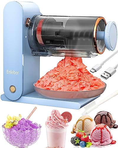Snow Cone Machine Electric - Shaved Ice Maker with Stainless Steel Blade, Kitchen Table-Top Ice Crusher Includes 2 Silicone Ice Mold(Blue)