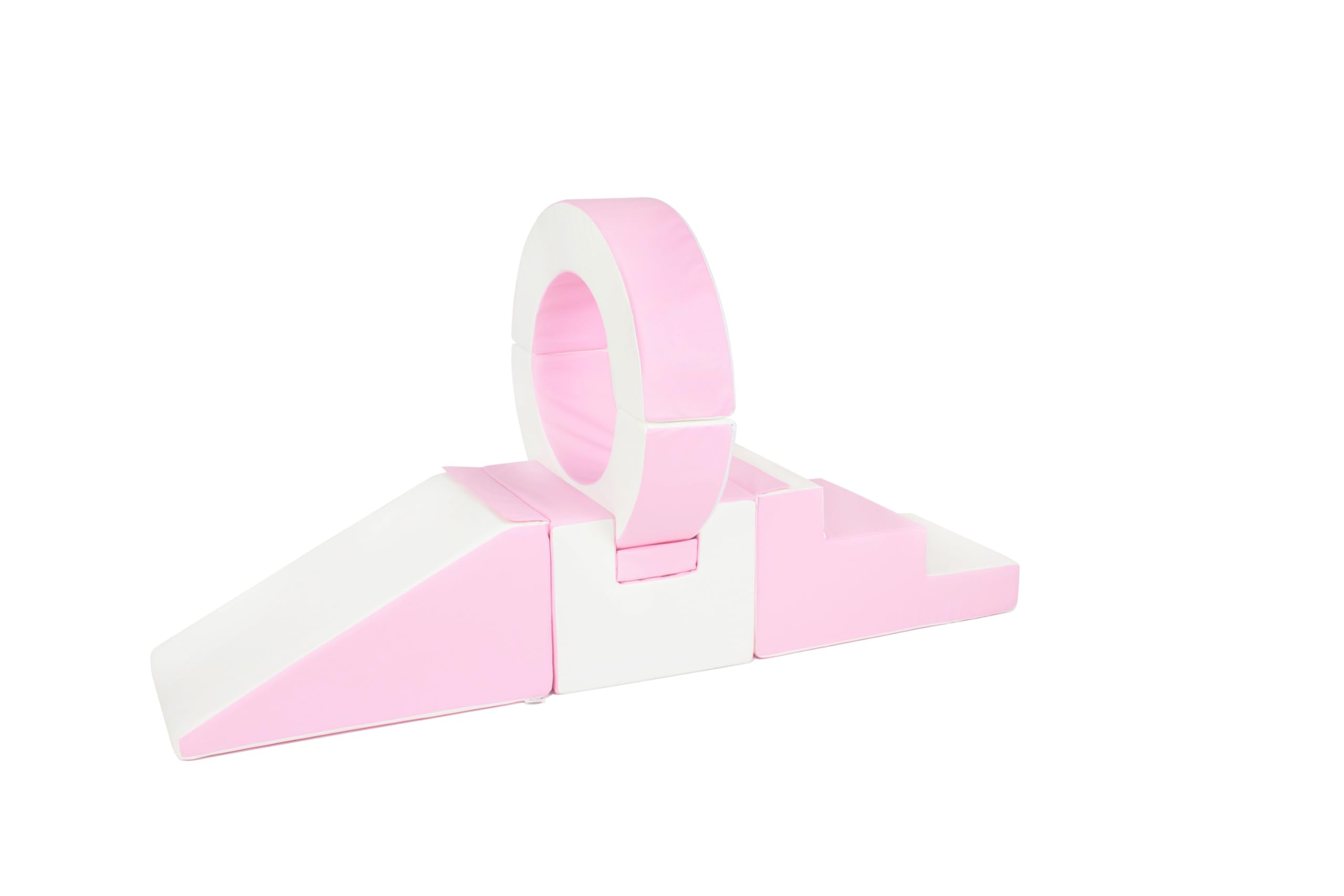 Soft Play Steps Slide Hoop Set - Colour Options - Soft Play Equipment (Pastel Pink/White)