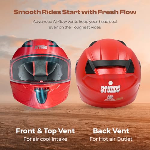 Image of STUDDS Raider Street ISI Certified Full Face Helmet for Men and Women with Clear Visor (Red - L)