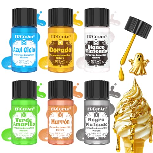Purpurina Comestible Pintura - 6 Colores Colorantes Alimentarios Reposteria, Sprinkles Reposteria Comestible para Bebidas, Decorar Tartas, Cócteles, Dulces, Donuts, Macarrones, Chocolate -12 g