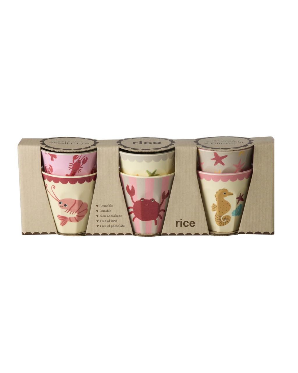 Rice Lot de 6 petits gobelets en mélamine Coral Ocean