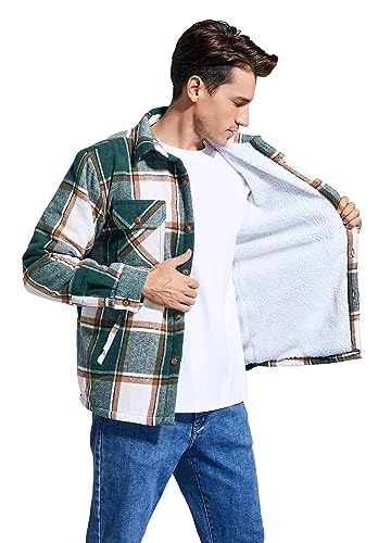 Men's Cotton Sherpa Lined Button Down Flannel Shirt Jacket Plaid Soft Outdoor Flannel Jacket Shirt3