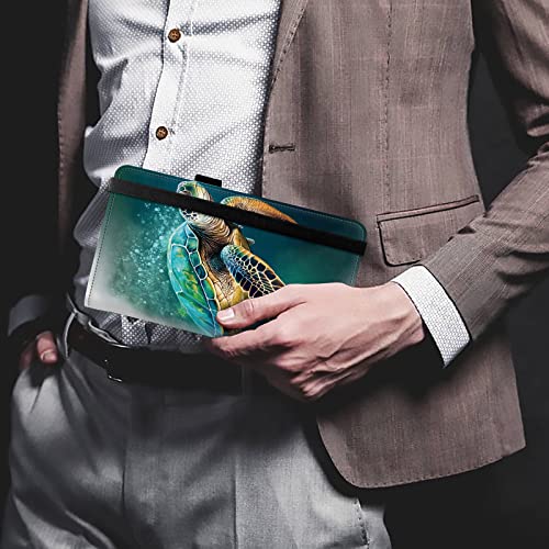 Image of FUYOCWE Checkbook Covers for Personal Checkbook,Leather Checkbook Cover for Business /Personal Checks,RFID Blocking Check Book Cover Holder Wallets for Men Women-Green Sea Turtle