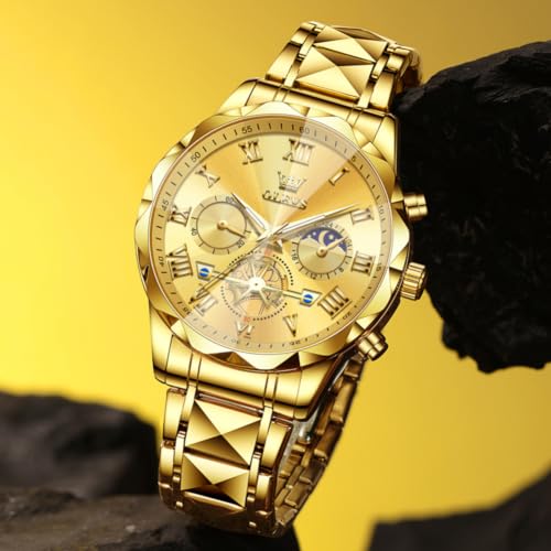 Image of OLEVS Watches for Men Luxury Diamond Casual Large Dial Watches Stainless Steel Waterproof Business Dress Analog Luminous Date Mens Watches