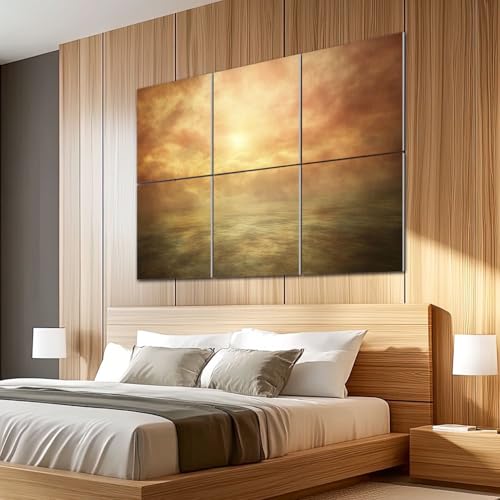 6 paneles acústicos de arte absorbentes de sonido paisaje atardecer lago panorámico abstracto cielo dramático dorado difuso para decoración de paredes autoadhesivos para estudios de grabación y oficina 72"x48" miniatura 5